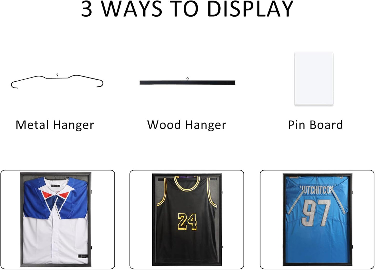 IHEIPYE Jersey Frame Display Case Black Lock,Large Shadow Box Lockable with 98% UV Protection Acrylic Linen Lining and Hangers for Baseball Basketball Football Soccer Hockey 2XL Sport Jersey Shirt