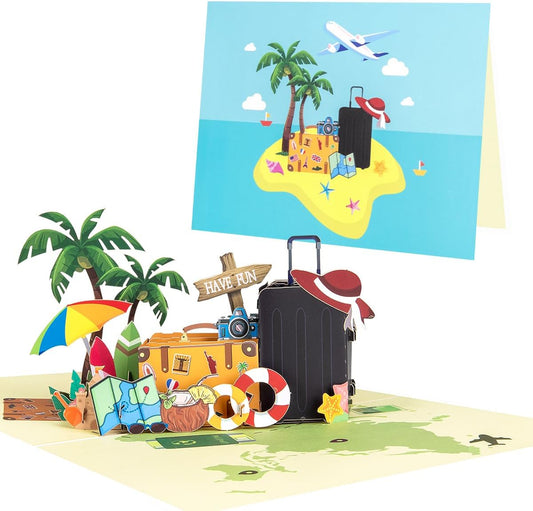Travel Pop Up Card for Daughter, Pop-Up Vacation Card with Envelope, 3D Happy Birthday Card for Wife, Retirement Card for Mom.