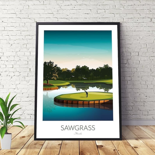 Nationcog TPC Sawgrass Golf Print - Island Green 17th Hole; Golf Poster; Sawgrass Golf Poste; Sawgrass Print; Florida Golf Course; Island Green Artwork (Unframed) (24x36)