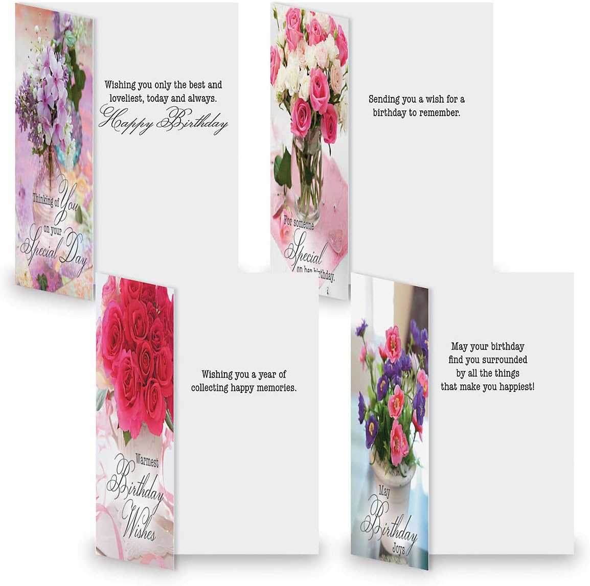 Current Floral Bouquets Happy Birthday Greeting Card Set - Value Pack of 20 Cards With White Envelopes, 10 Designs, Large 5" x 7" Assortment