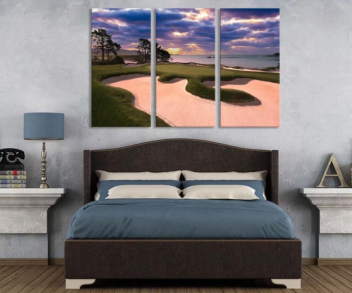 Oceanside Pebble Beach Golf Course Wall Art for Living Room Bedroom Bathroom Home Decorations Golf Course Pictures Posters Wall Decor Framed Artwork Canvas Prints Ready to Hang(20''W x 40''H x 3)