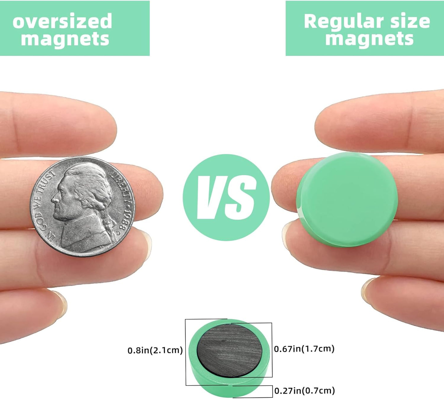 Qualsen Fridge Magnet, 50 Pack Refrigerator Magnets, Heavy Duty Magnet Whiteboard, Locker Magnets, Office Magnets (Green+Red)