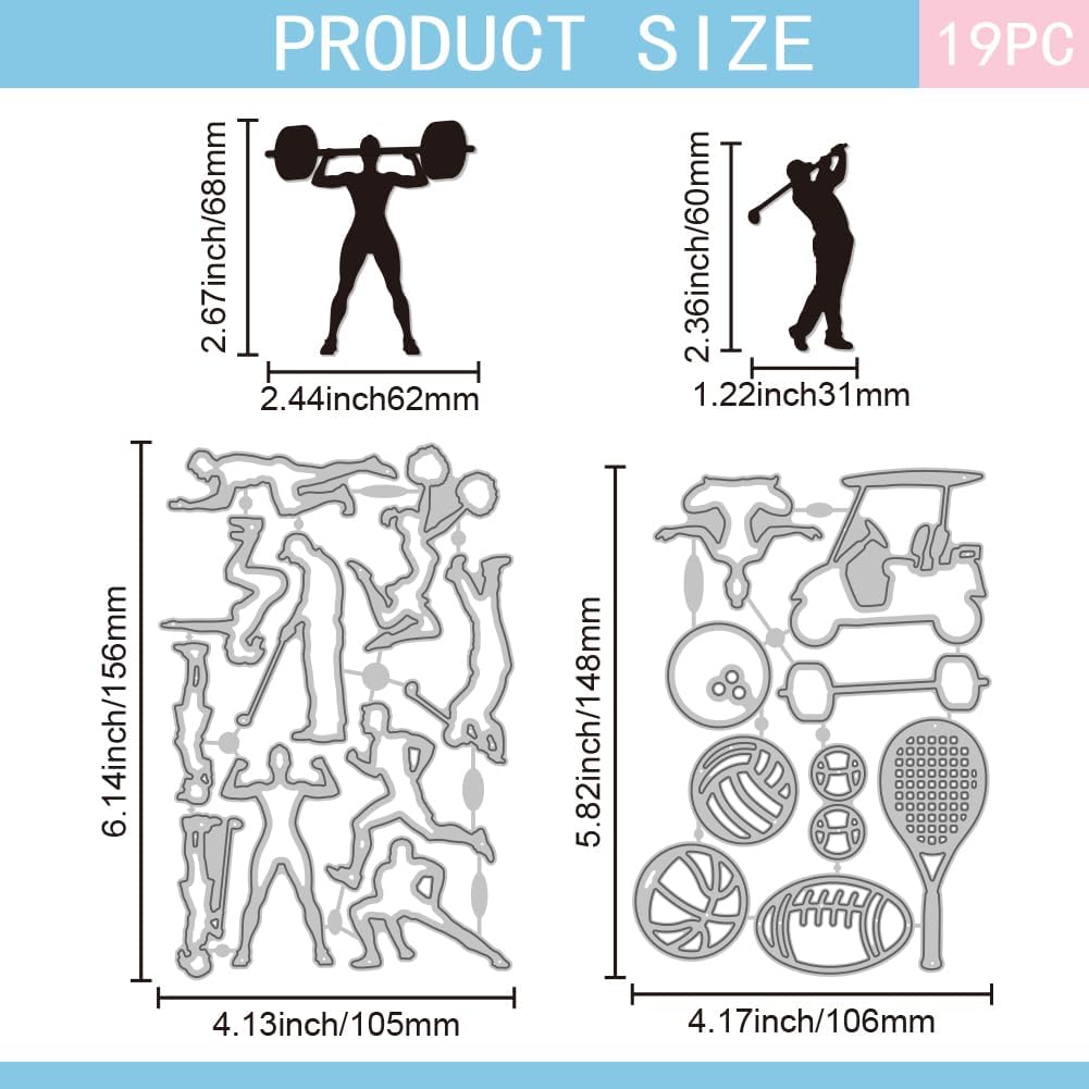 GLOBLELAND Fitness Sports Cutting Dies for Card Making Golf Players Basketball Metal Die Cuts Family Ball Games Tennis Cut Stencils for DIY Embossing Paper Cuts Scrapbooking Decor