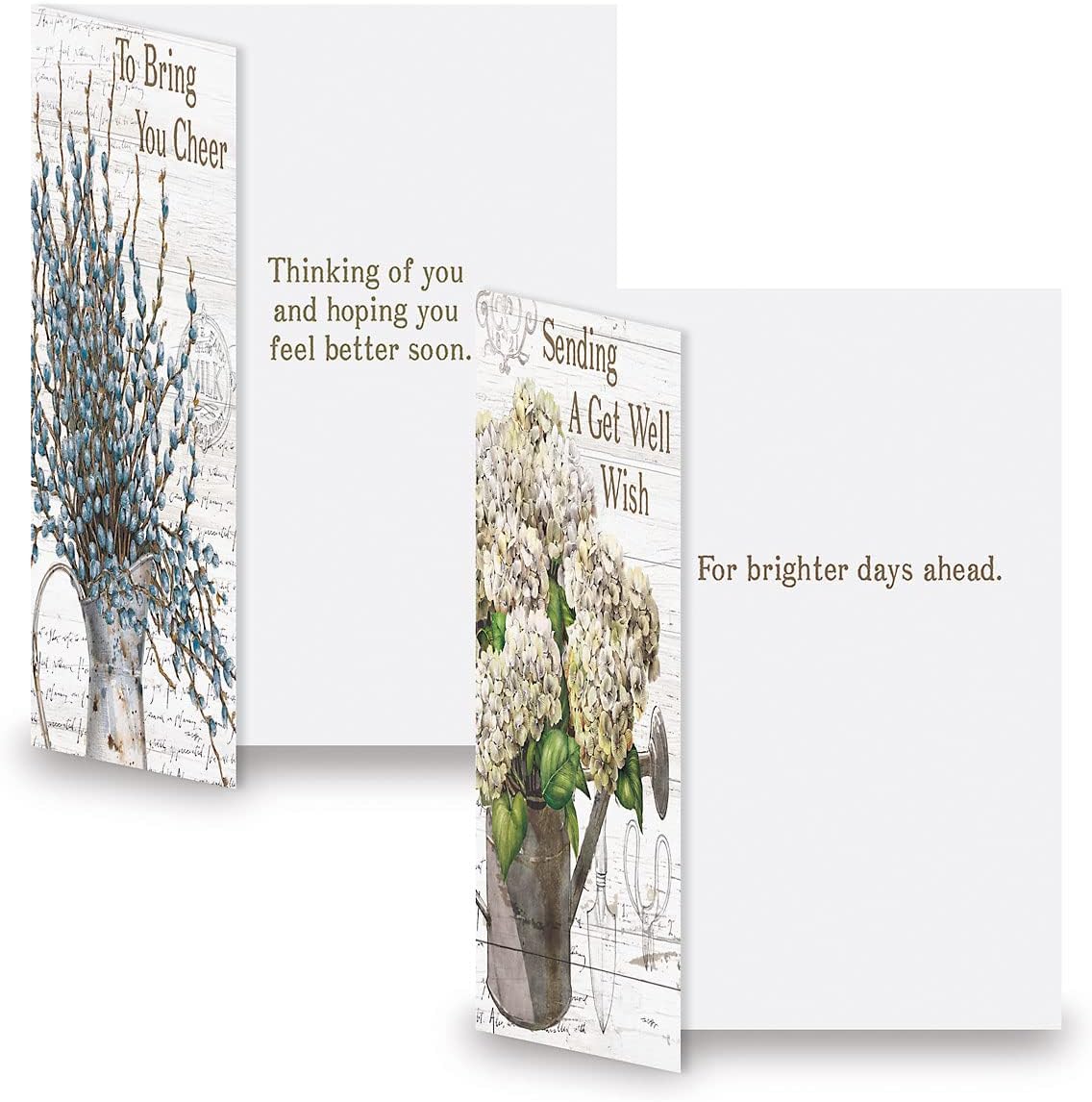 Farmhouse Get Well Greeting Cards - Set of 8 (4 Designs), Large 5" x 7", Sympathy Cards with Sentiments Inside, White Envelopes