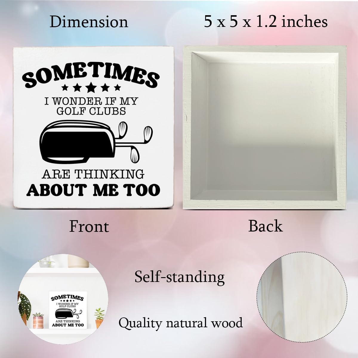 Golf Quote Wooden Wall Art, 5 INCHES x 5 INCHES, White, Custom Style, Wall Mount, Home/Office Decor, Gift