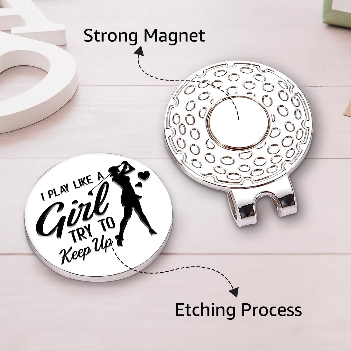 Hafhue I Play Like A Girl Try to Keep Up Golf Ball Marker with Magnetic Hat Clip, Funny Golf Accessories and Golf Gifts for Women Her Wife Daughter, Birthday for Golfer Golf Lovers