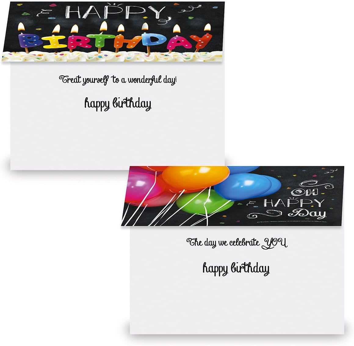 Current Blackboard Happy Birthday Greeting Card Set - Value Pack of 20 Cards With White Envelopes, 10 Designs, Large 5" x 7" Assortment