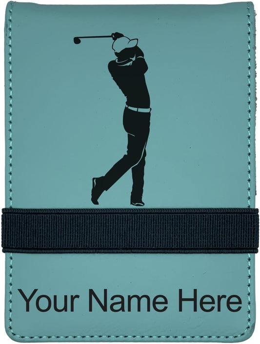 LaserGram Mini Padfolio with Notepad and Pen, Golfer Golfing, Personalized Engraving Included (Teal)