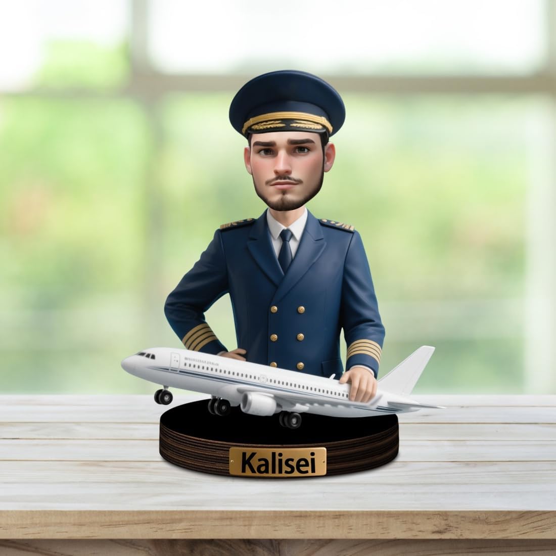 Personalized Cartoon Pilot Figurine Sign Custom Pilots Portrait Desk Decor Plaque Pilots Caricature Name Plaque Gifts for Christmas Birthday Anniversary,01