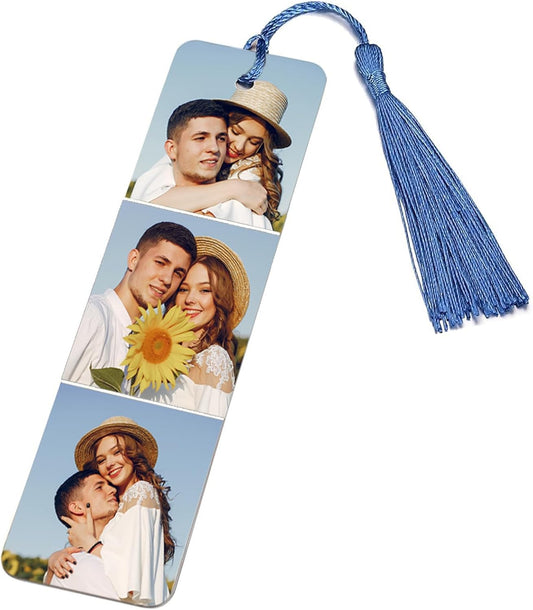 Custom Bookmark - Personalized Metal Bookmarks with Tassel, Customized Photo Color Picture Book Mark Gift for Women Men Readers Kids Book Lover Teacher Classmate Christmas Valentine's Day