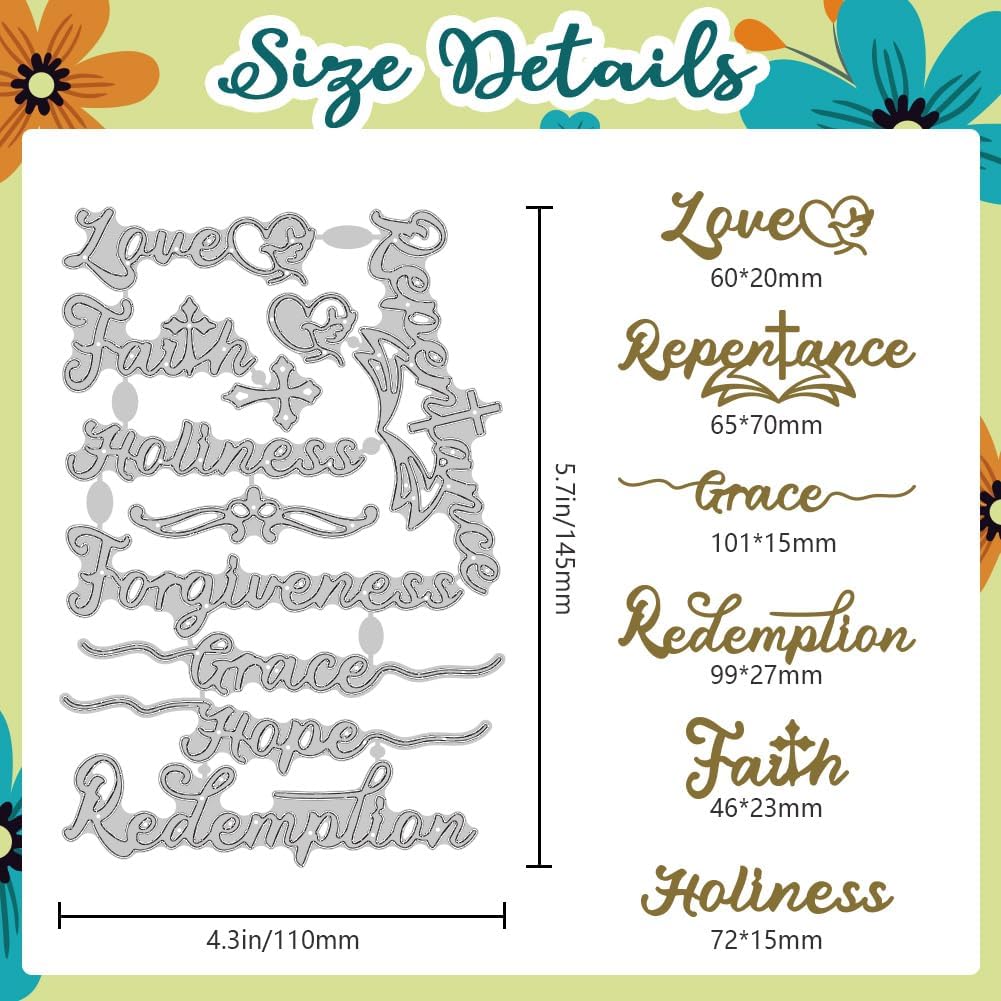Bible Theme Word Cutting Dies Biblical Cross Letter Card Making Die Cuts Carbon Steel Stencils Scrapbooking Embossing Template Dies for DIY Craft Album Easter Festival Gift Decor