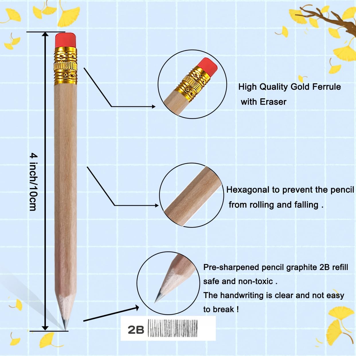 Adhere 25pcs Golf Pencils with Eraser Pre sharpened Hexagon half Wooden Pencils Graphite 2B for Golf Event Scoring,Classroom,Wedding,Company Meetings,Pew, Pocket (Nature)