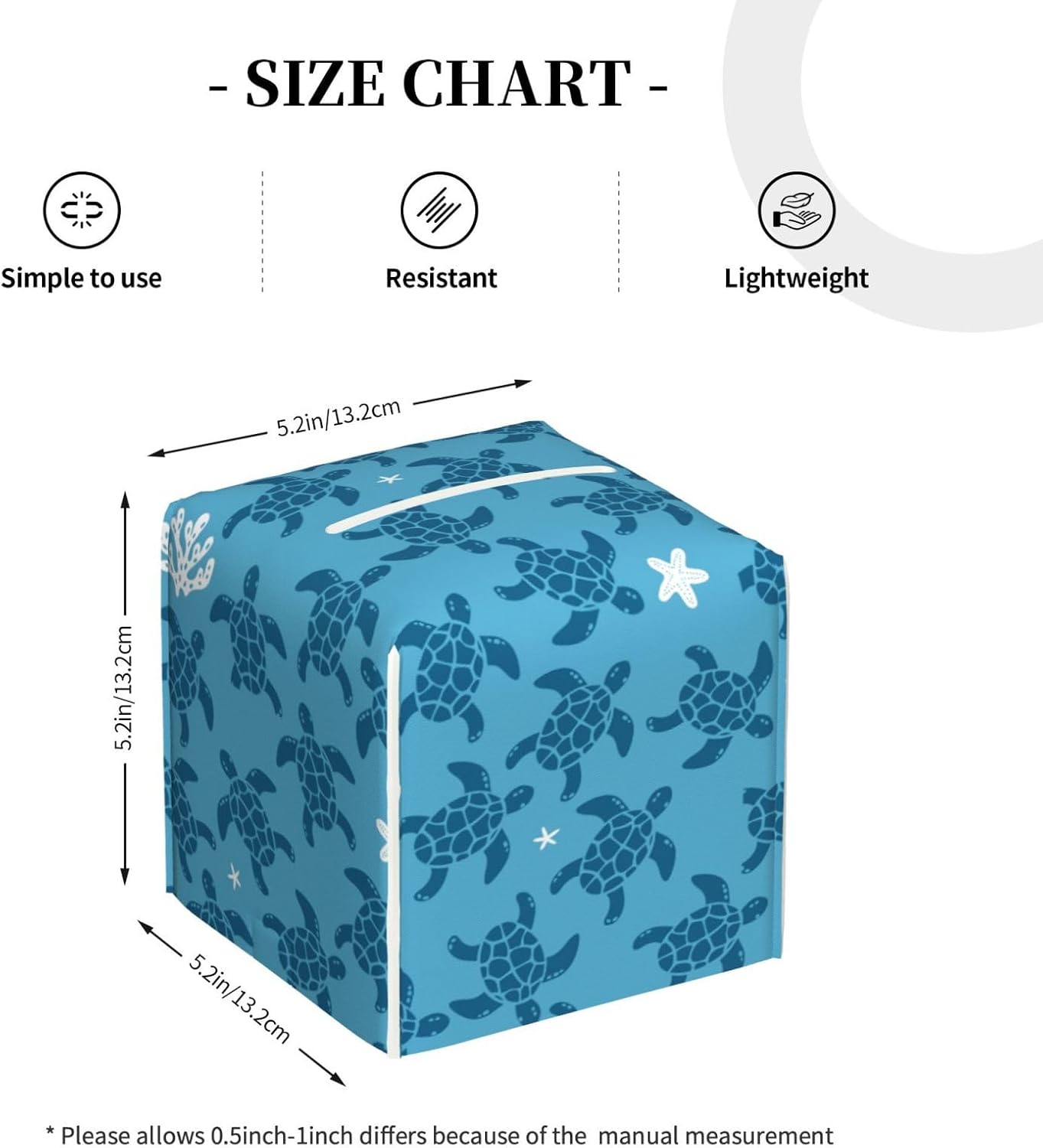 Sea Turtle Tissue Box Holder Paper Organizer, PU Leather Tissue Case Cover, Ocean Beach Decor for Bathroom, Kitchen, Car