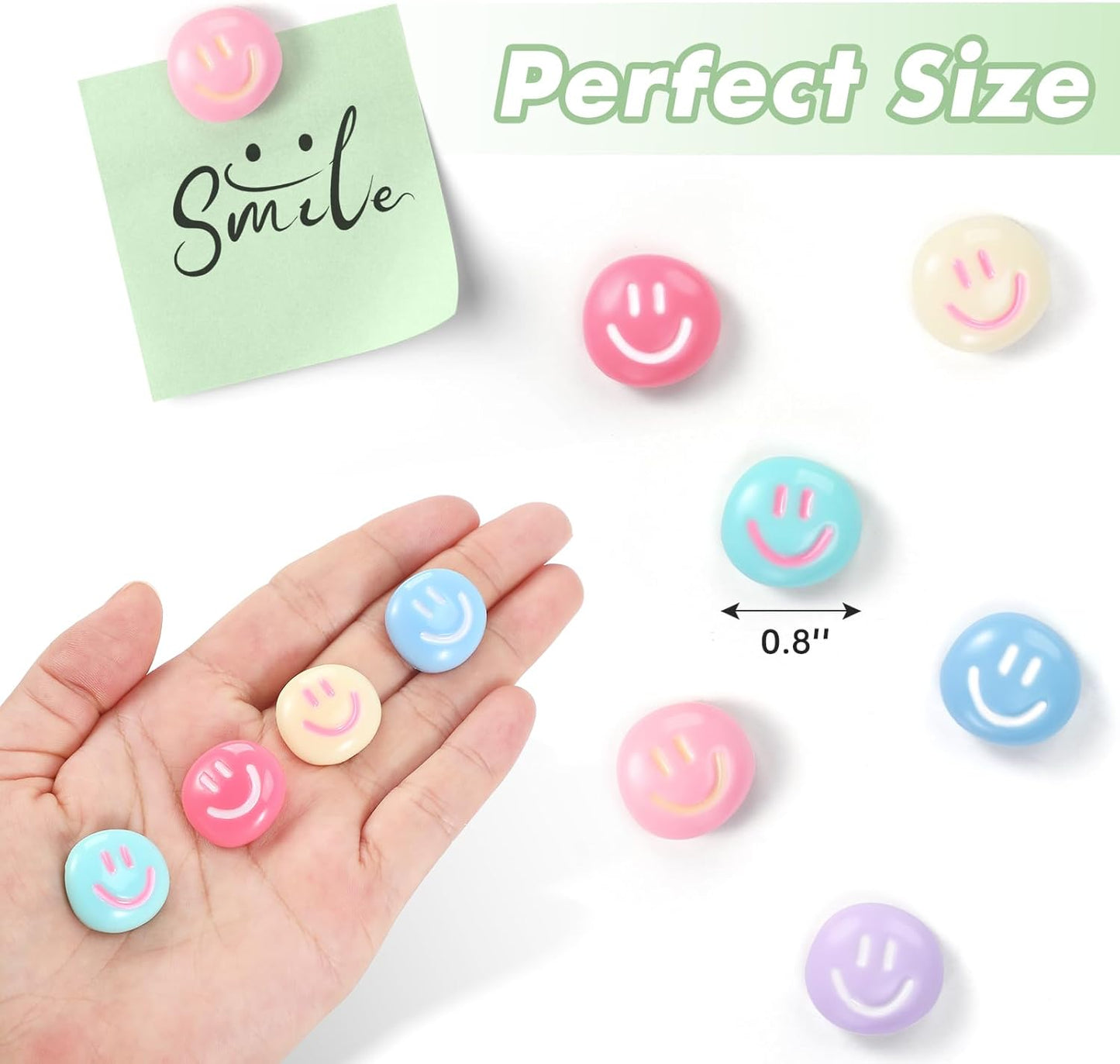 12Pcs Fridge Magnet Cute,6 Colors Refrigerator Magnet, Resin Smile Face Decorative Magnets, Smile Magnets for Whiteboard Cabinet Locker Classroom Kitchen Office