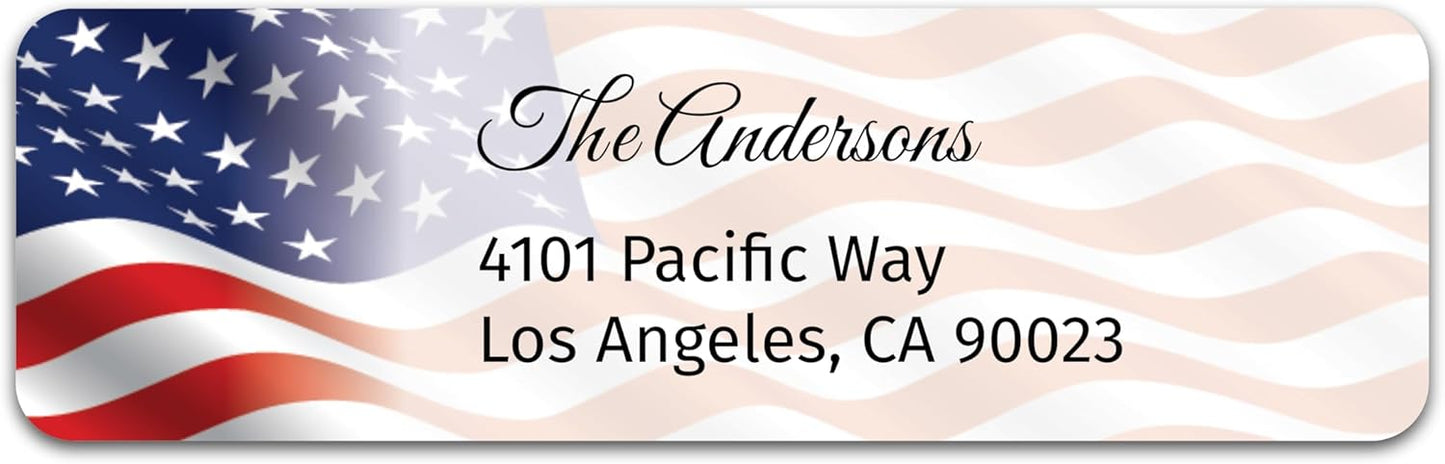 Personalized Patriotic Return Address Labels, Self-Adhesive Address Stickers on Sheets, 50-1000 Labels (Faded Flag)
