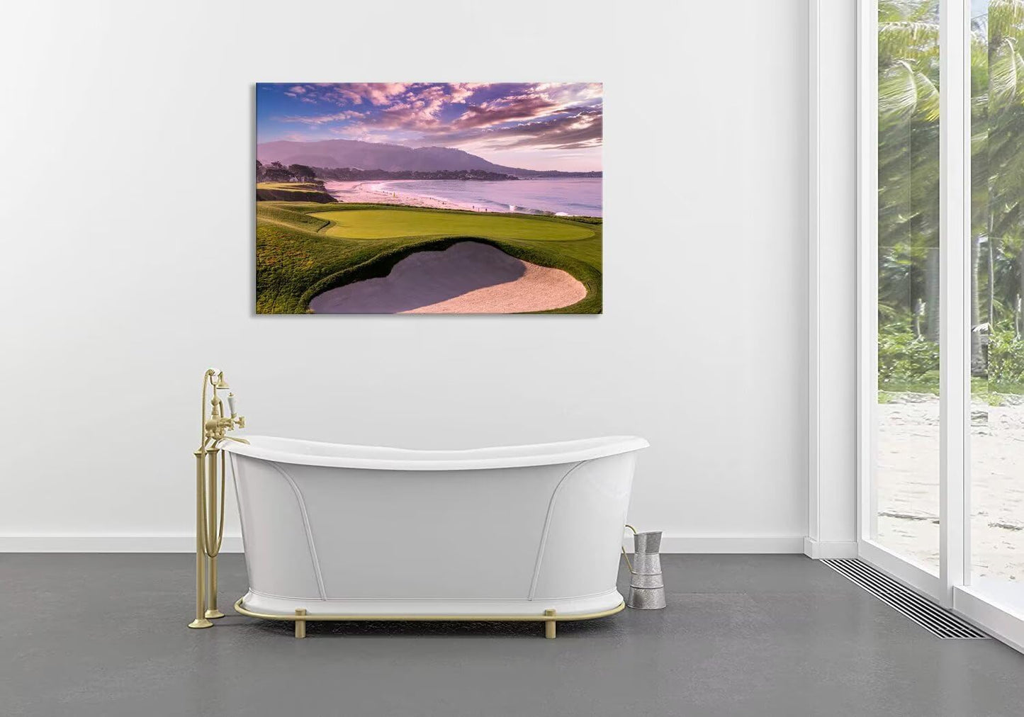 Pebble Beach Golf Course 9th Hole Wall Art for Living Room Bedroom Bathroom Home Decorations Monterey California USA Golf Course Picture Poster Canvas Prints Framed Ready to Hang(18''H x 24''W)
