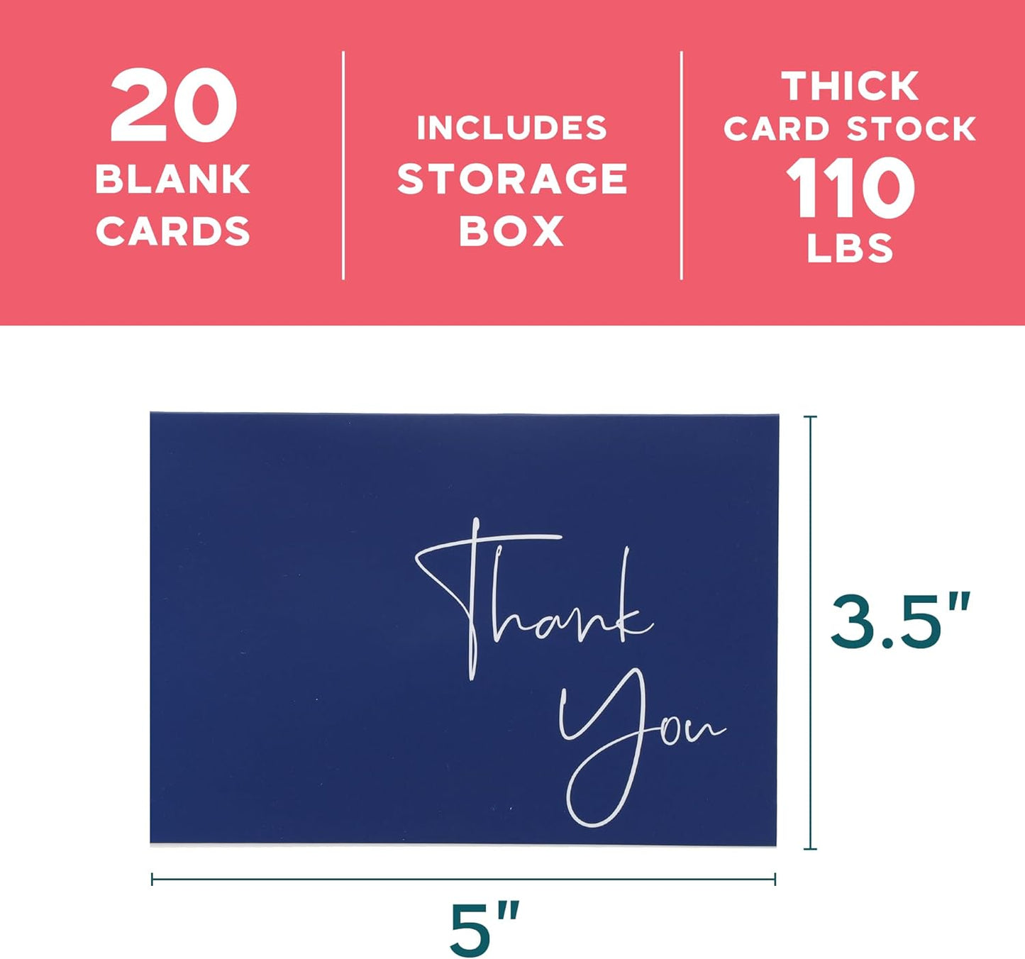 VNS Creations 50 Pack Thank You Cards With Envelopes, Stickers, 3.5x5 Inch Blank Thank You Notes - Bulk Box Set Notes for Graduation, Wedding, Small Business, Baby & Bridal Shower Card - Navy Blue