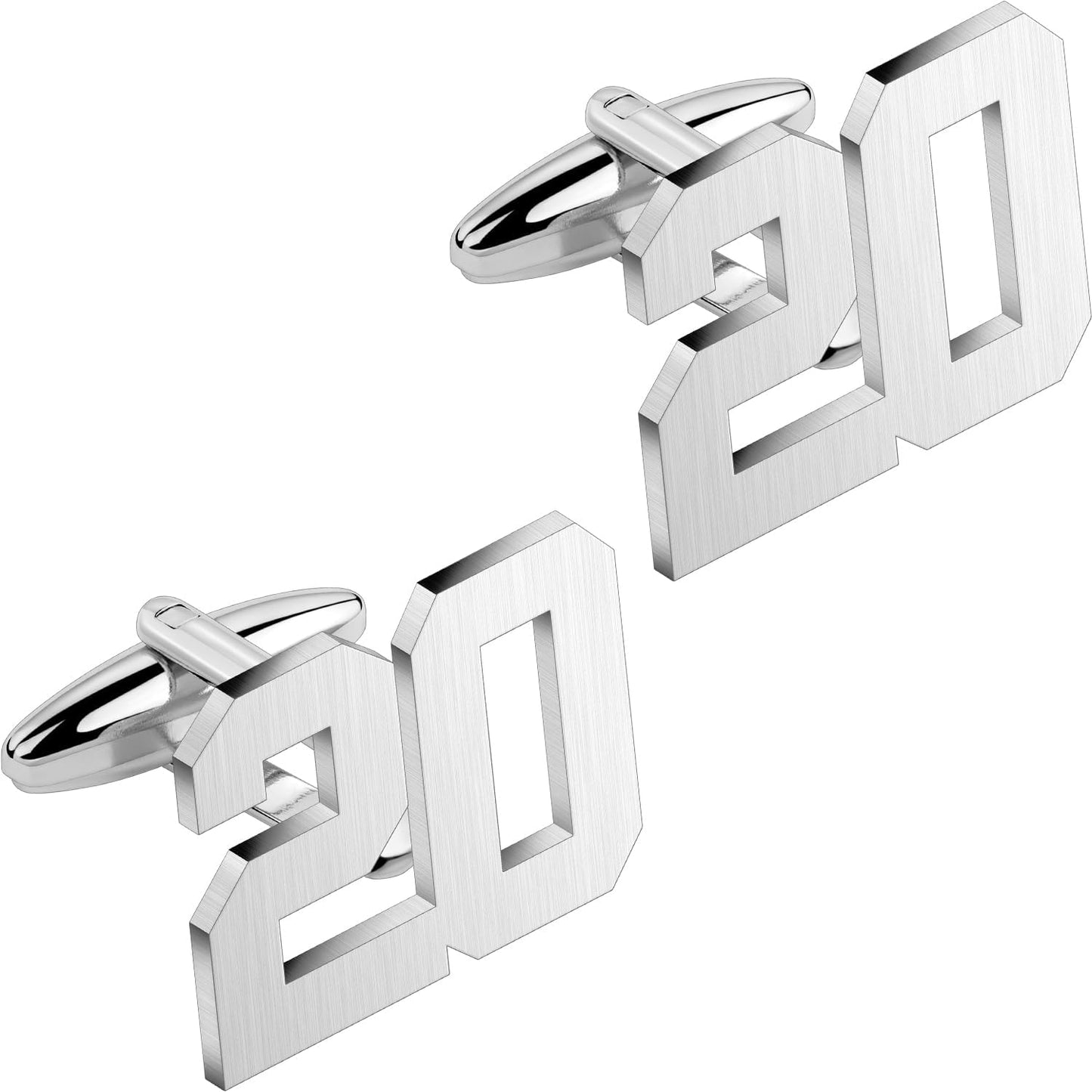 AMITER Mens Cufflinks with Number, Classic Silver Personalized Cuff Links for Men, Sport’s Day Casual or Formal Shirts