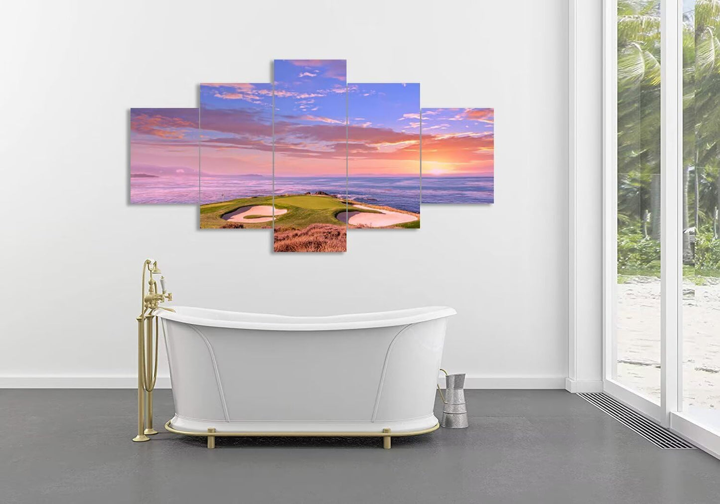 chenchenArt Pebble Beach Golf Course Hole 7 Wall Art for Living Room Bedroom Bathroom Home Decorations Monterey California USA Golf Course Pictures Canvas Prints Framed Ready to Hang(60''W x 32''H)