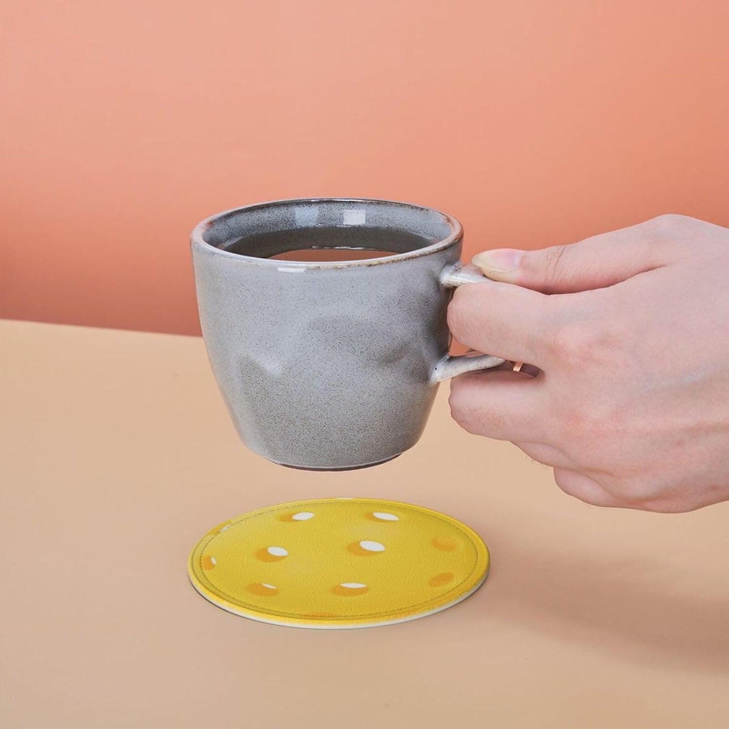 6 Pcs Pickleball Drink Coasters with Holder Coasters for Drinks Coffee Table Home Decor Housewarming Gift