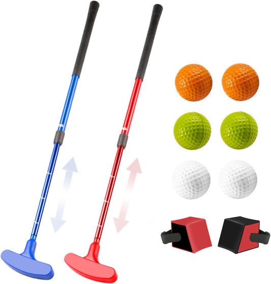 Mini Golf Clubs, 2 Pack Mini Golf Putter and Foam Balls for Men and Women with 2 Golf Training Aid and 6 Foam Golf Balls, Adjustable Length Golf Putter Set Suitable for Teenagers and Adults