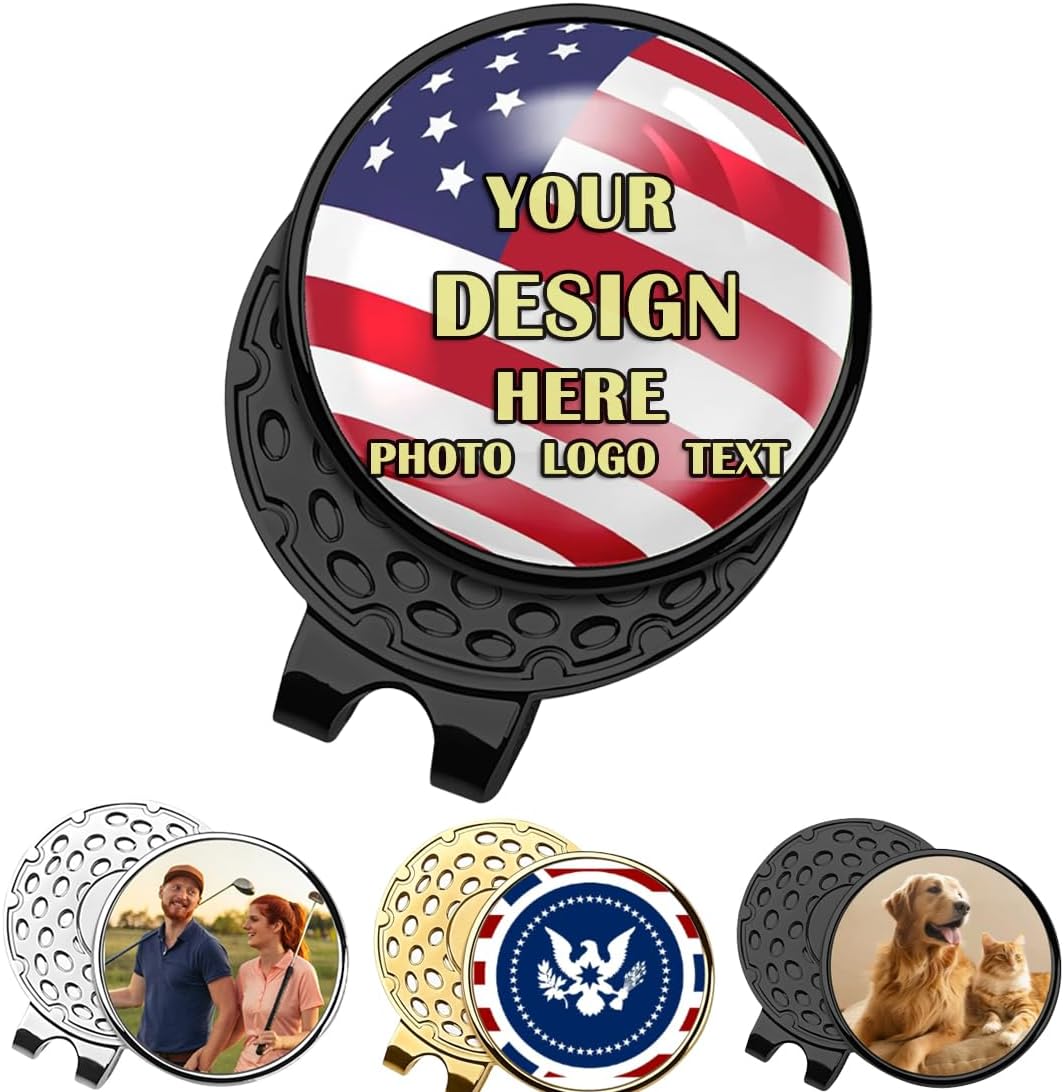 Custom Golf Ball Markers Hat Clip, Personalized Magnetic Hat Clip with Photo, Customized Ball Marker with Photo or Logo or Text for Golf Lovers, Retirement Beginners Gift