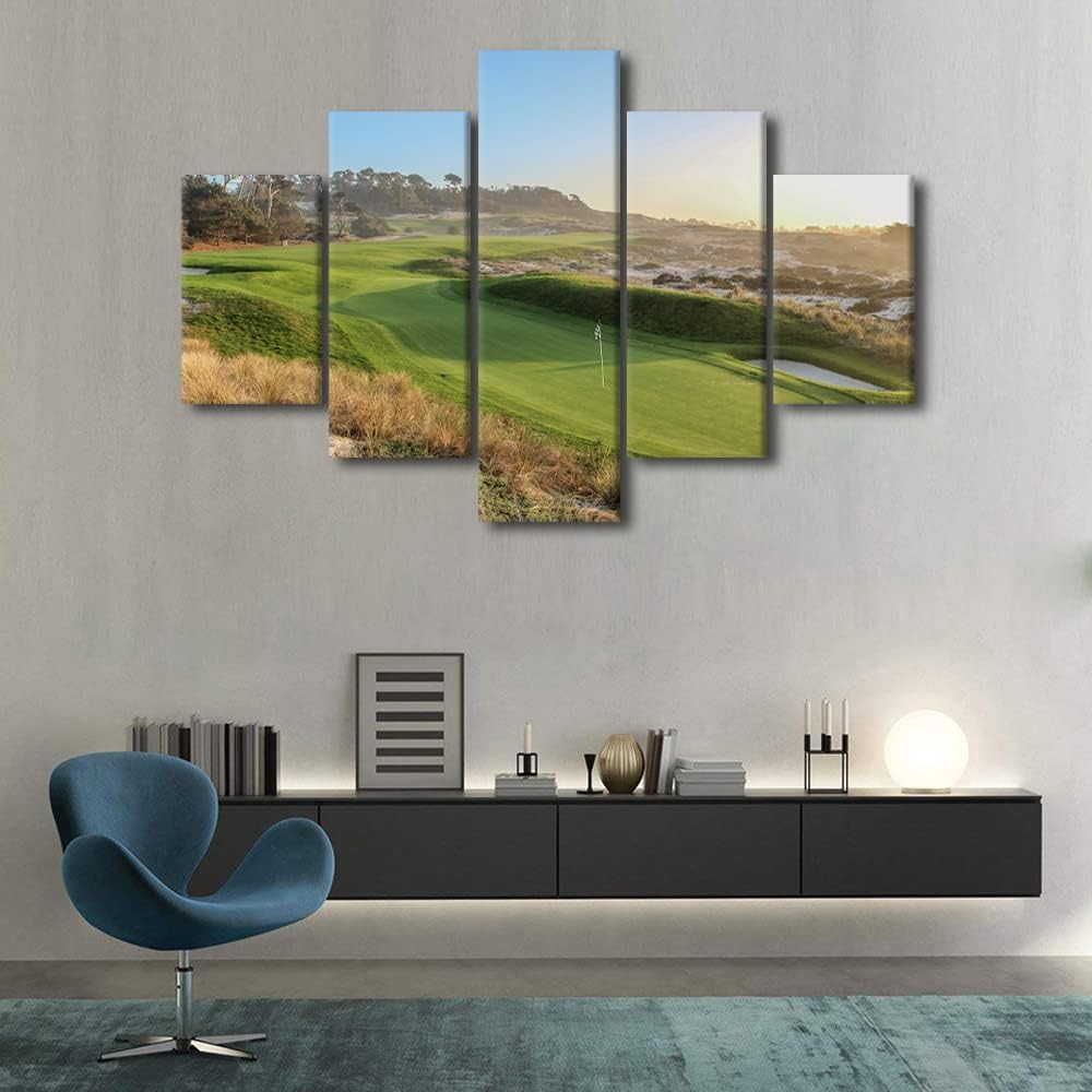 5 Piece American Golf Course Wall Art Gallery Wrap Golf Course Poster Canvas Wall Art Prints Course Scenery Modern Home Decor Artwork for Living Room Bedroom Office Framed Ready to Hang - 60"W x 40"H