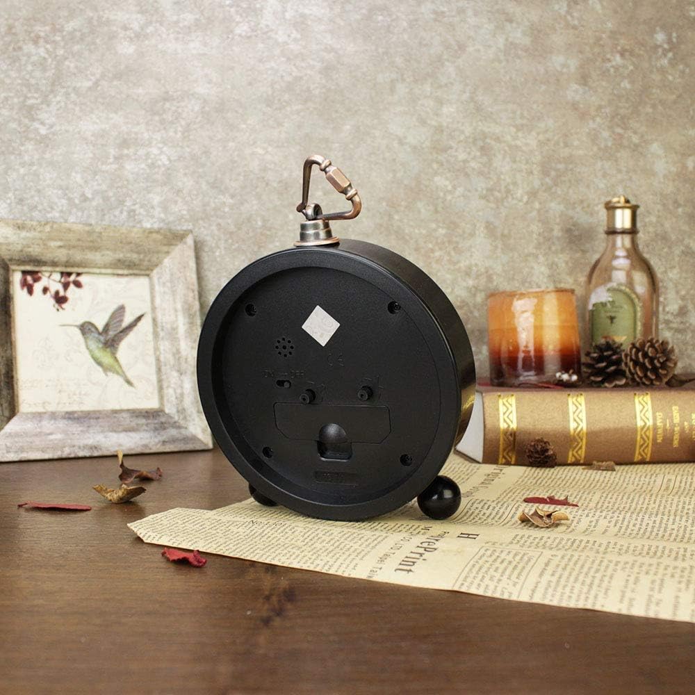 5.5 inch Black European Style Retro Silent Desk Alarm Clock Non-Ticking Whisper Battery Operated, HD Glass Face, Easy to Read for Indoor Decor