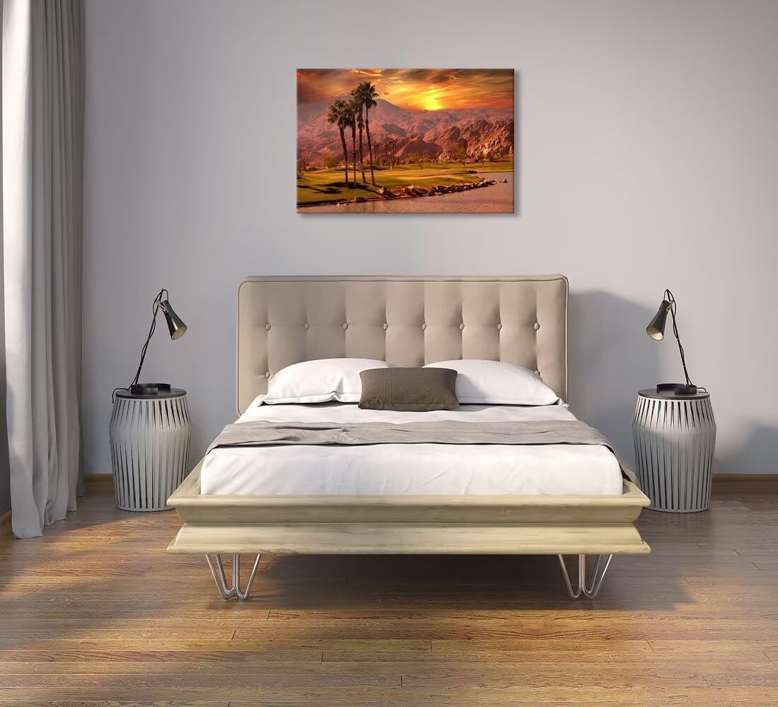 USA California Golf Course Wall Art for Living Room Bedroom Bathroom Home Decorations Golf Course at Sunset Springs Landscap Painting Canvas Prints Modern Artwork Framed Ready to Hang(18''H x 24''W)