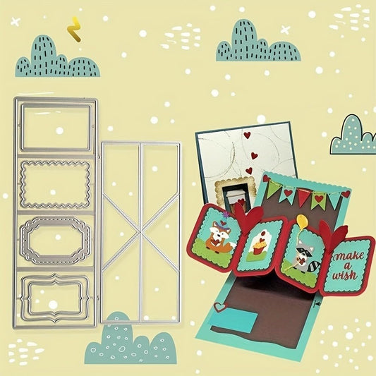 Lapoo Cutting Die for Scrapbooking, 3D Backgrounds Frame New Cutting Dies DIY Album Card Making Decor Paper Craft Metal Die Cuts Party Decorations (Stereo Folding Frame 5.4 x 4 in)