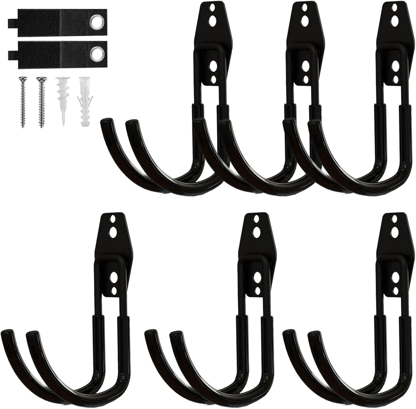 Garage Hooks, 6 Pack Large Round Wall Hooks for Hanging Heavy Duty Ladders, Bikes, Tools Ideal for Garage, Garden, Basement Utility Room Storage (Black)