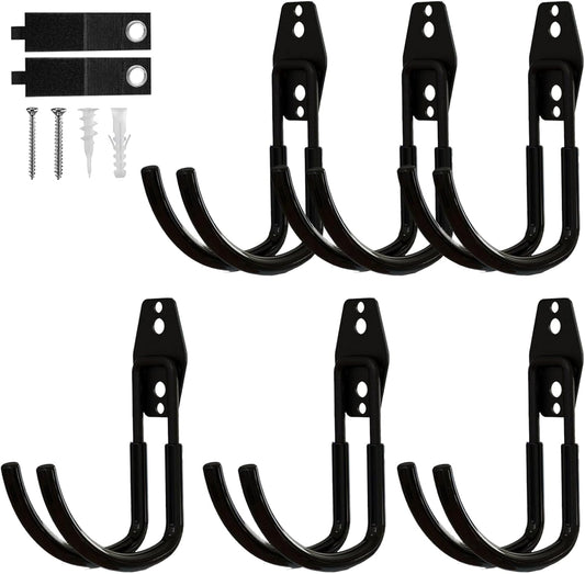 Garage Hooks, 6 Pack Large Round Wall Hooks for Hanging Heavy Duty Ladders, Bikes, Tools Ideal for Garage, Garden, Basement Utility Room Storage (Black)