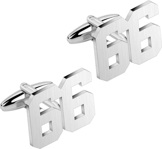 AMITER Mens Cufflinks with Number, Classic Silver Personalized Cuff Links for Men, Sport’s Day Casual or Formal Shirts