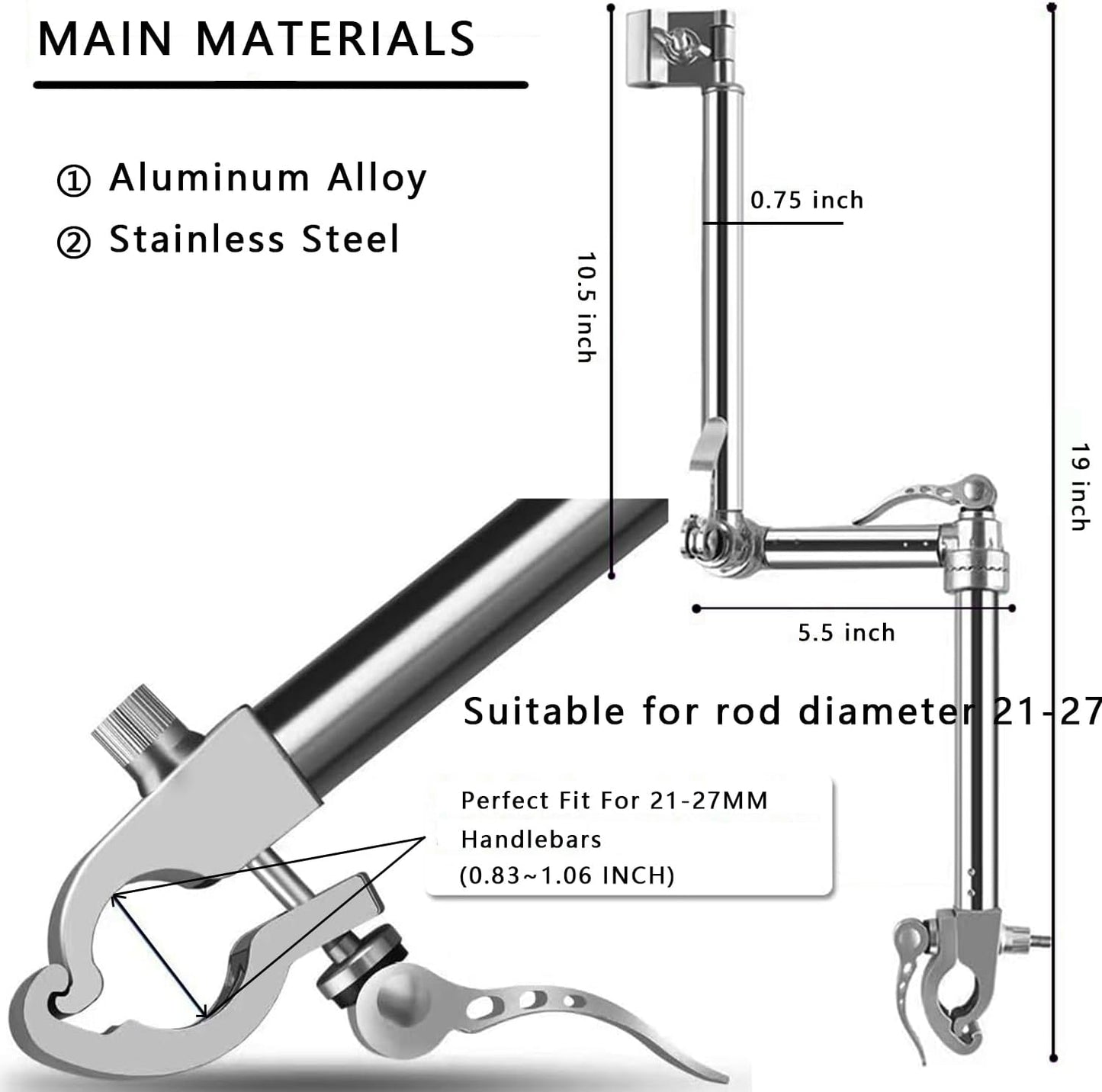 Wheelchair Umbrella Mount Holder, 360° Adjustable & One-Key Lock, Wheelchair Accessory, Fits 22-27mm Handlebars for Strollers, Golf Carts, Wheelchairs