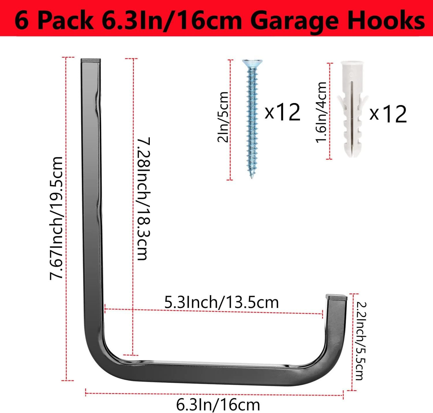Garage Storage Hook, 6.3 Inch Heavy Duty Wall Mount Utility Hanger
