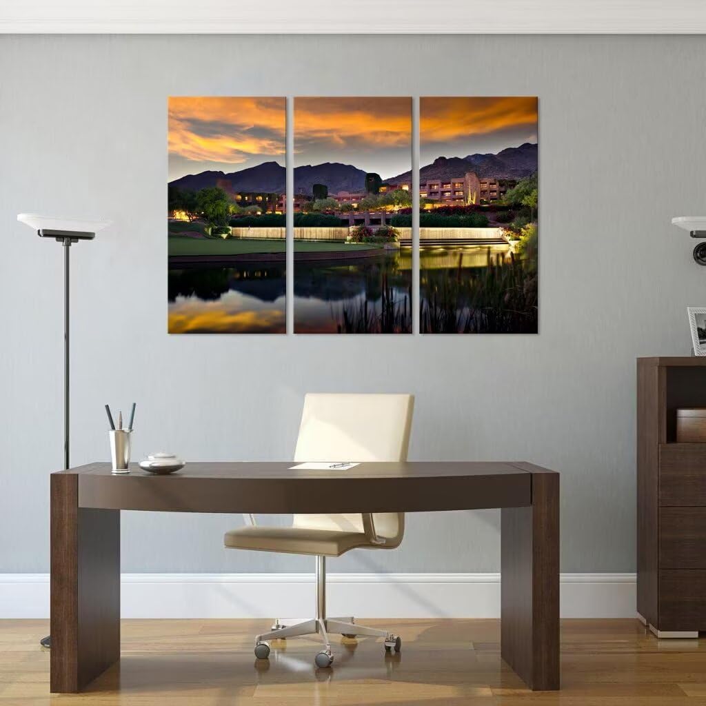 Foothill Mountains Golf Course Wall Art for Living Room Bedroom Home Decorations Golf Course Pictures Posters Wall Decor for Office Canvas Prints Modern Artwork Framed Ready to Hang(28''W x 44''H x3)