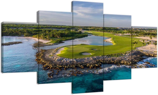 chenchenArt Punta Espada Golf Club Wall Art for Living Room Bedroom Bathroom Home Decorations Golf Course Pictures Posters Canvas Prints Modern Artwork Framed Ready to Hang(60''W x 32''H)