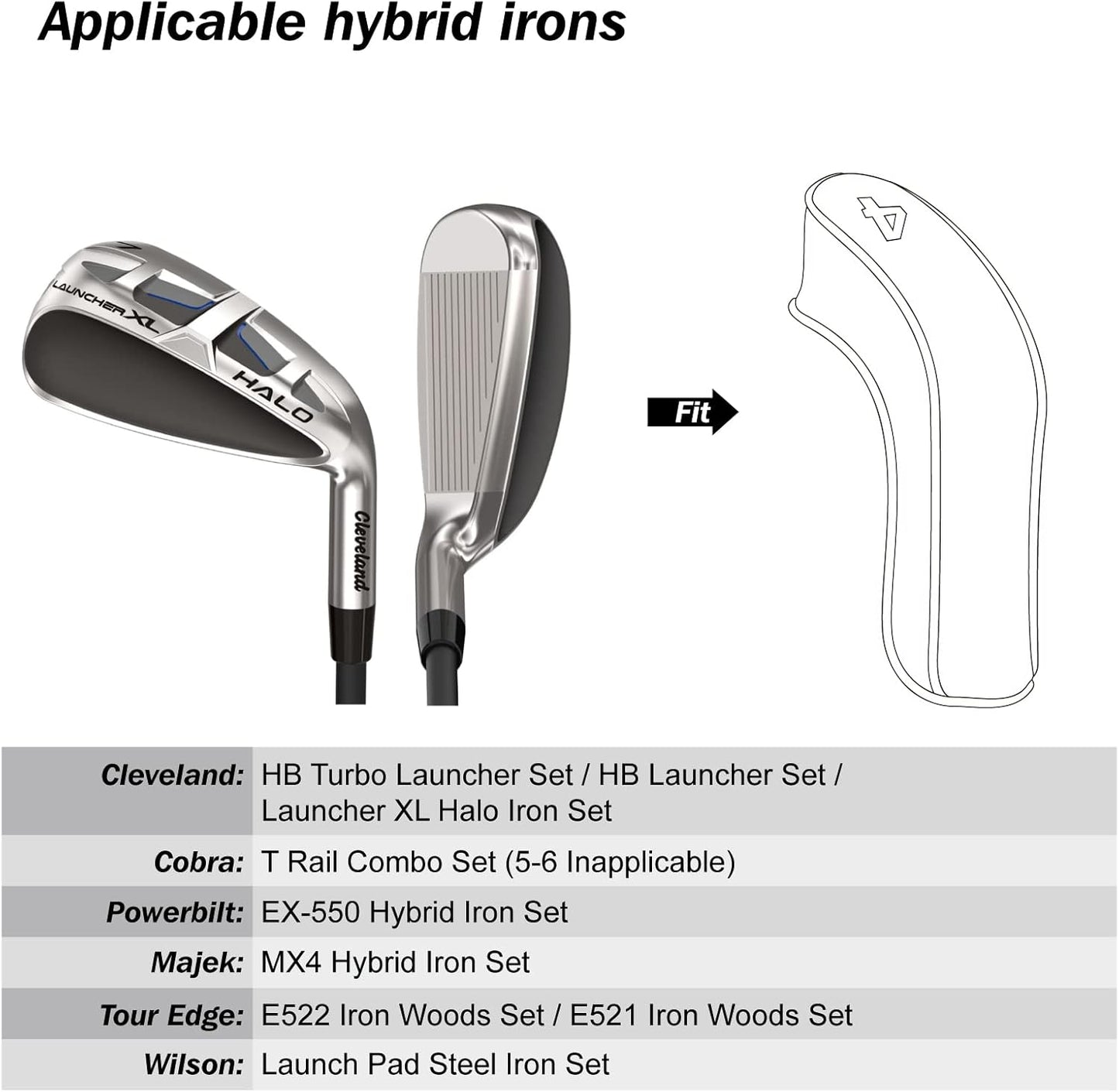 BIG TEETH Golf Hybrid Iron Head Cover 9Pcs, Long Hybrids Iron Covers Head Covers Set, Golf Club Covers W/Big NO. Fits for Cleveland Launcher Cobra T Rail Hybrid Irons