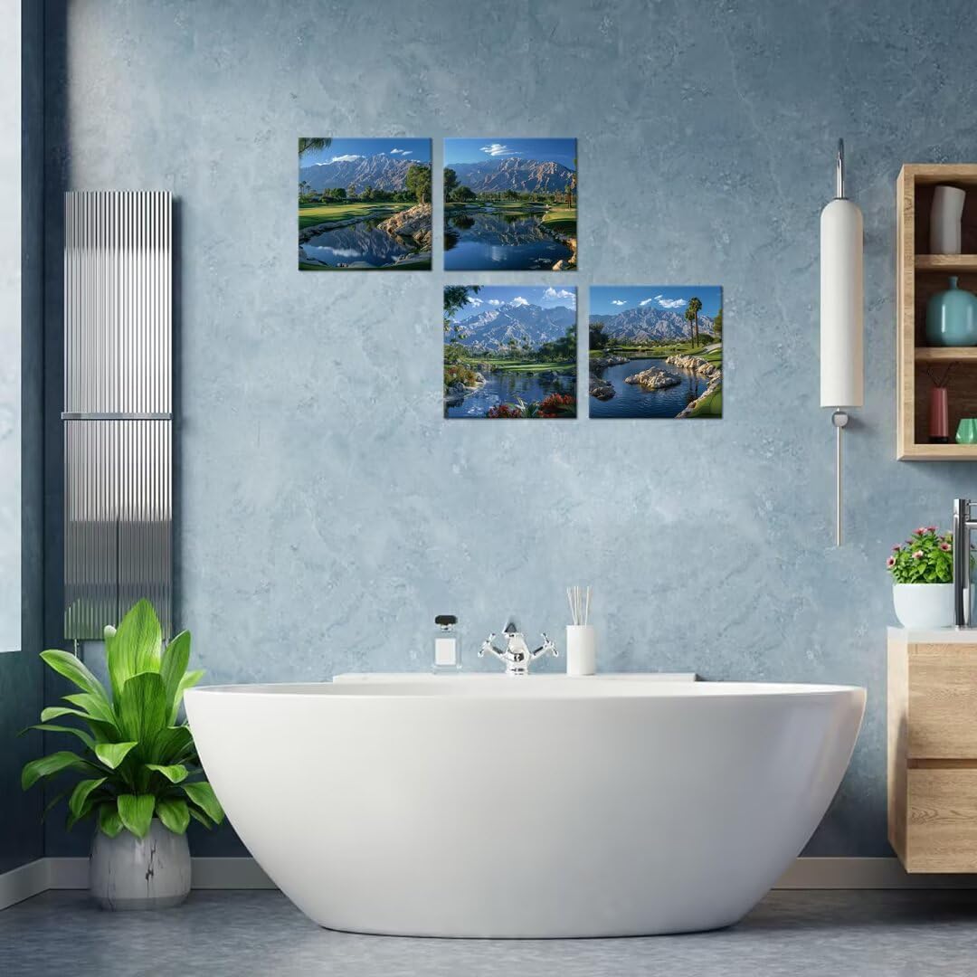 Pankila USA Golf Course Wall Art Golf Artwork Canvas Prints Golf Course Pictures Wall Decor for Living Room Bedroom Bathroom Home Decorations Painting Framed Ready to Hang (12''W x 12''H x 4)