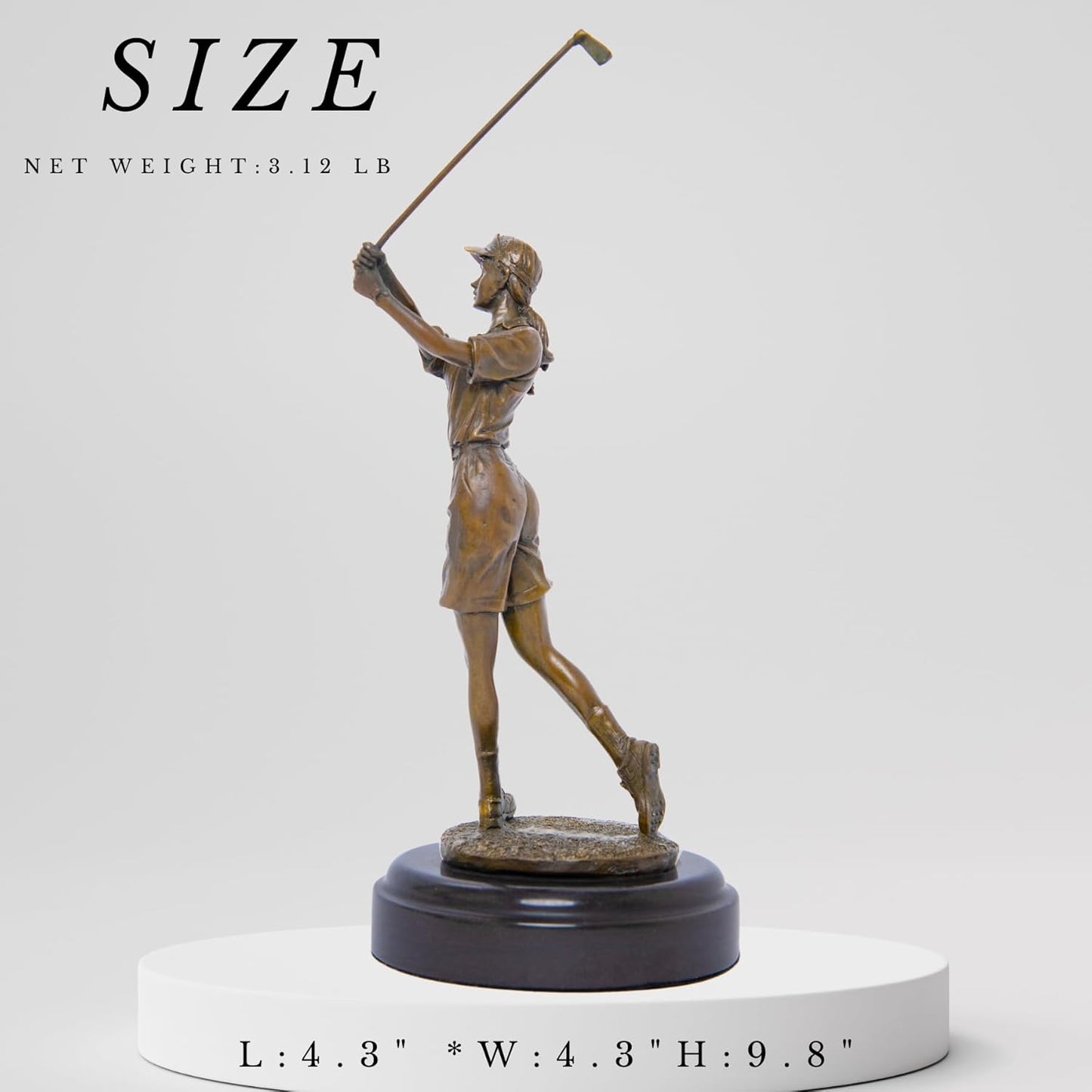 9.8" Bronze Golfer Girl Statue, Golf Figurines Bronze Statues and Sculptures Handmade Art Collectible for Home Office Decor