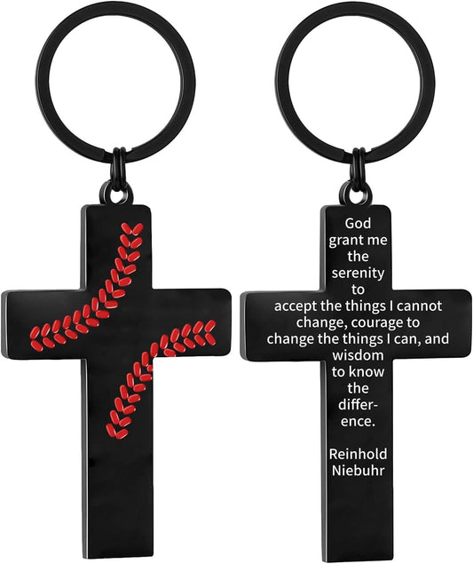 Football/Baseball/Soccer/Basketball Cross Keychains for Men First Communion Baptism Confirmation,Mens Gifts