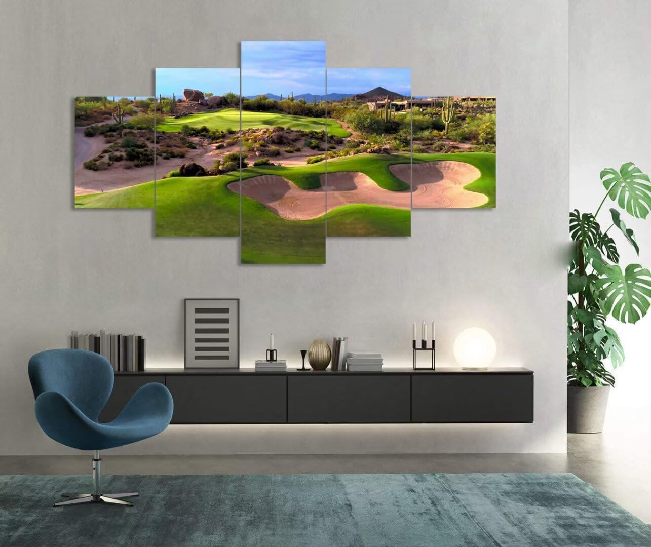 chenchenArt Arizona Desert Golf Course Wall Art for Living Room Bedroom Bathroom Home Decorations Arizona Golf Course Pictures Posters Canvas Prints Modern Artwork Framed Ready to Hang(50''W x 24''H)