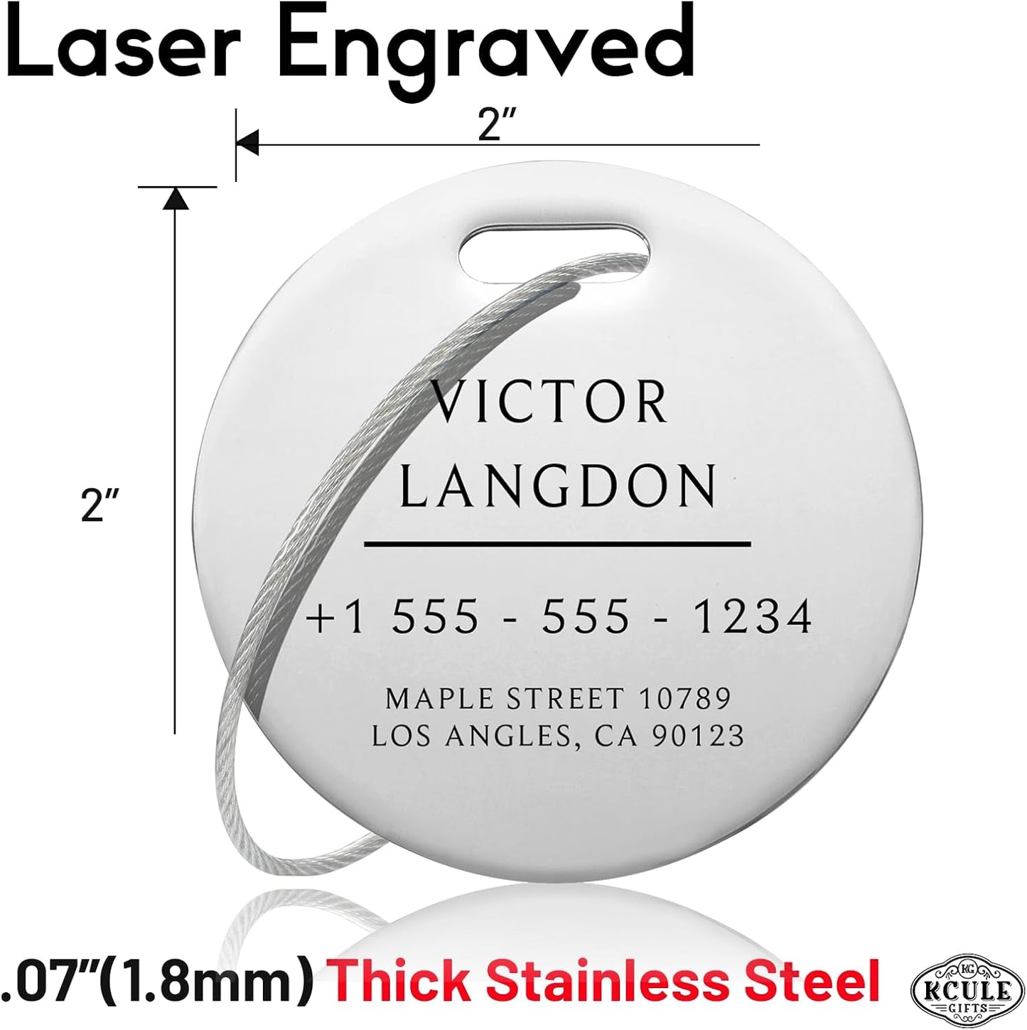 Stainless Luggage Tags for Suitcases: Metal Personalized Luggage Tags and Bags with Customizable Texts (Silver)