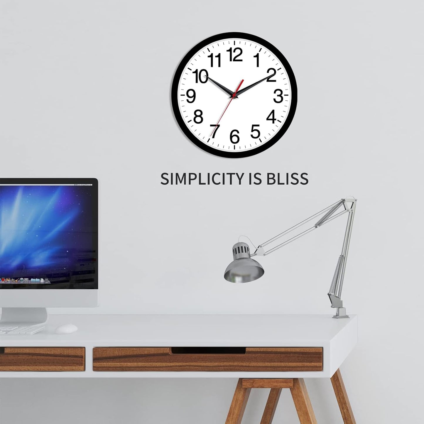 Wall Clock Modern 8 Inch Battery Operated Silent Non Ticking Small Analog Clock for Living Room Office Home Bedroom Kitchen Bathroom(Black)