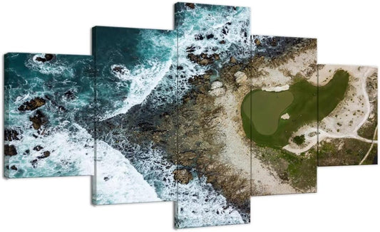 Pebble Beach Golf Course Wall Art for Living Room Bedroom Bathroom Home Decorations USA California Coast Pebble Beach Posters Framed Artwork Canvas Prints Ready to Hang(50''W x 24''H)