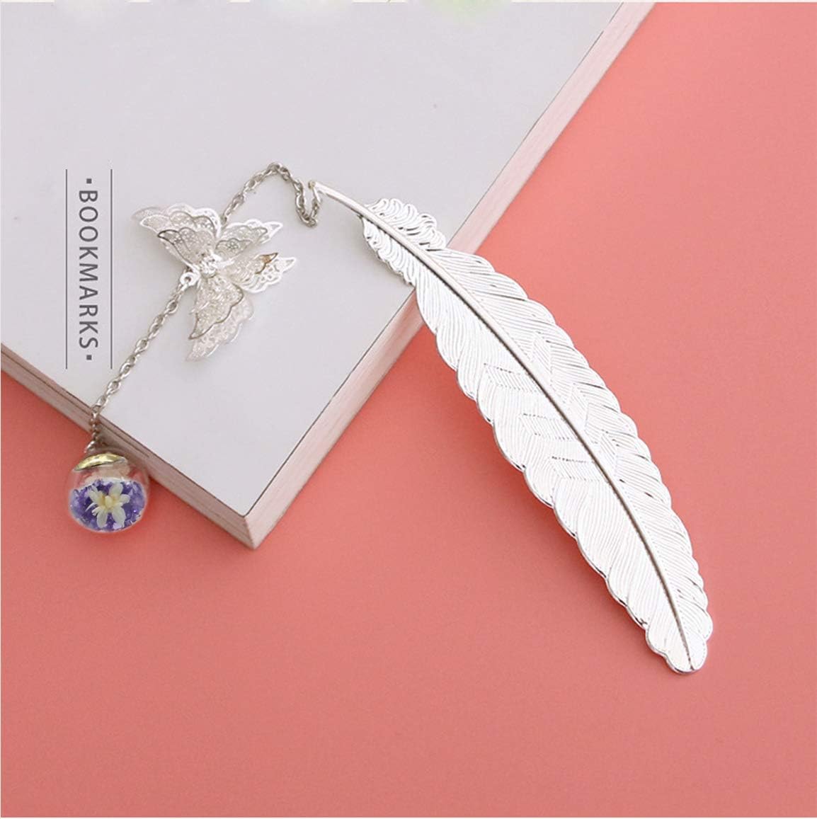 Vintage-Style Metal Feather Bookmark with Butterfly Pendant Mothers Day End of Year Teacher Appreciation Gifts for Women Girls Mom Lady Readers Book Lovers
