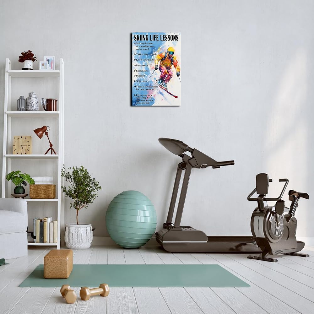 Strofupp Skiing Wall Art Inspirational Sport Quotes Poster Framed Life Lessons Pictures Wall Art Painting Vintage Skiing Poster Artwork 08x12 inches