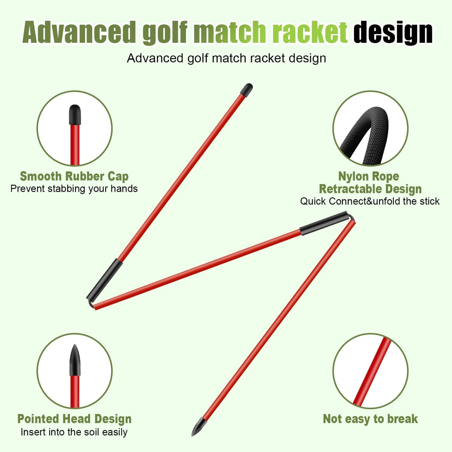 Golf Alignment Sticks 2 Pack, 48″Collapsible Practice Rods for Aiming/Putting, Golf Training Aid for Swing Trainer with Clear Tube Case, Foldable Training Rods with 10 Golf Tees