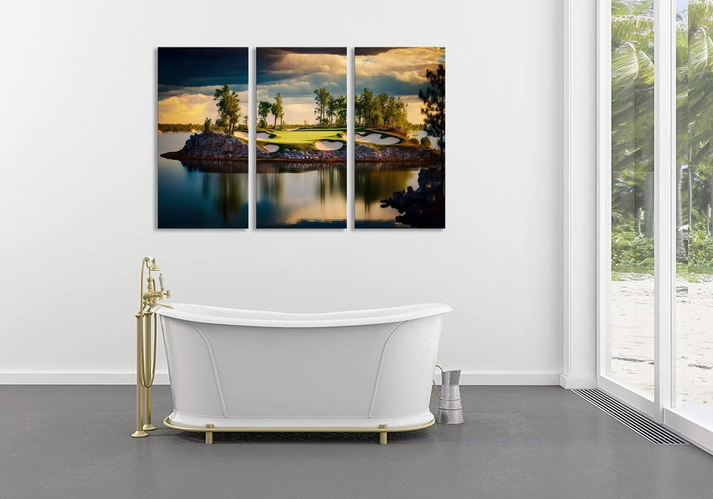 USA Golf Course Wall Art for Living Room Bedroom Bathroom Home Decorations Golf Course Pictures Posters Print on Canvas Modern Artwork Framed Ready to Hang(20''W x 40''H x3)