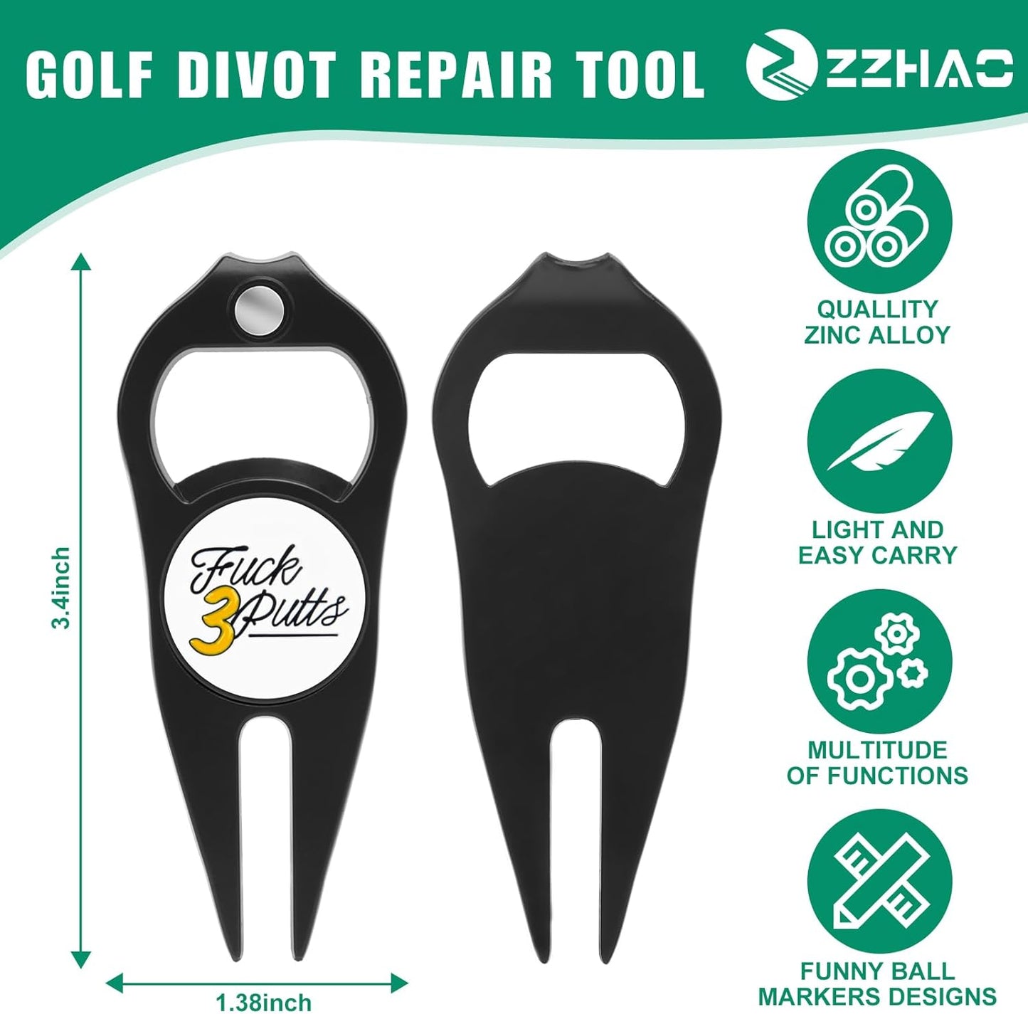 ZZHAO Golf Divot Tool and Golf Ball Marker, Divot Repair Tool，Golf Accessories for Men, Funny Gifts for Men, Tools for Men